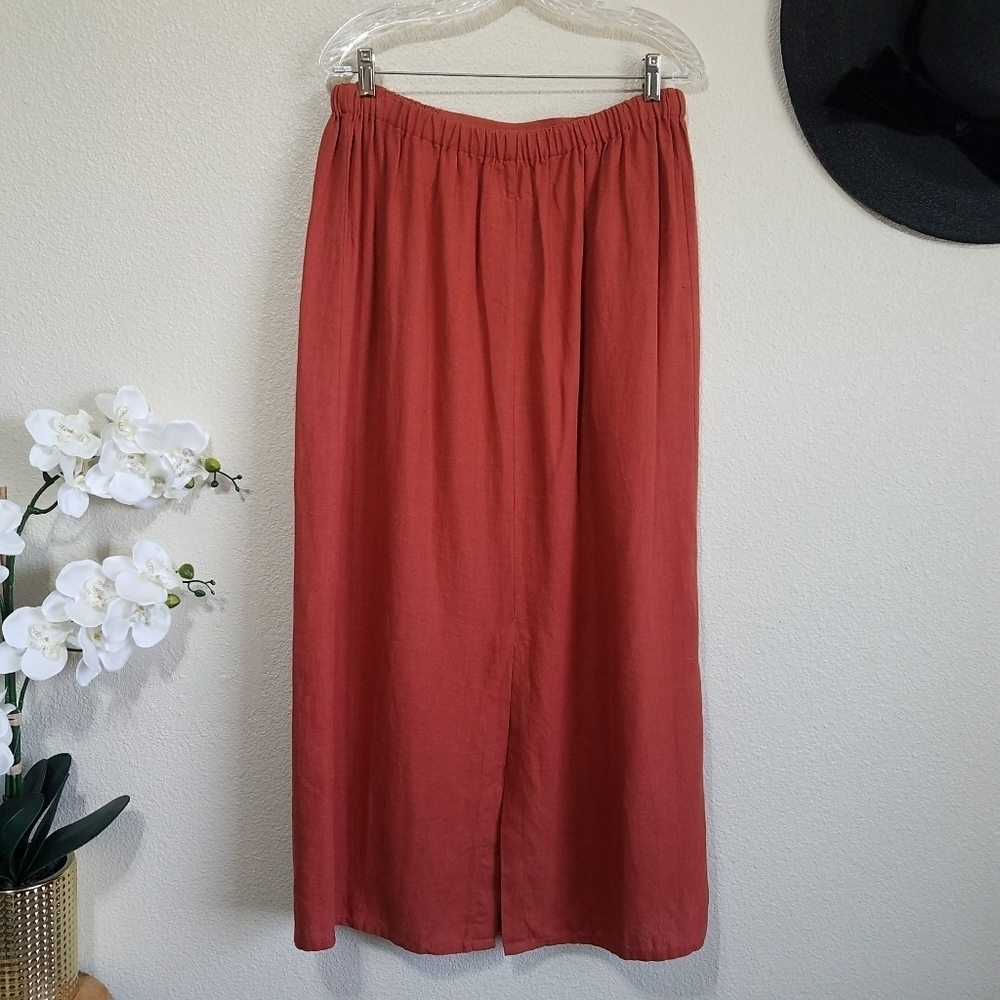 FLAX LINEN MIDI SKIRT - Picture 2 of 6